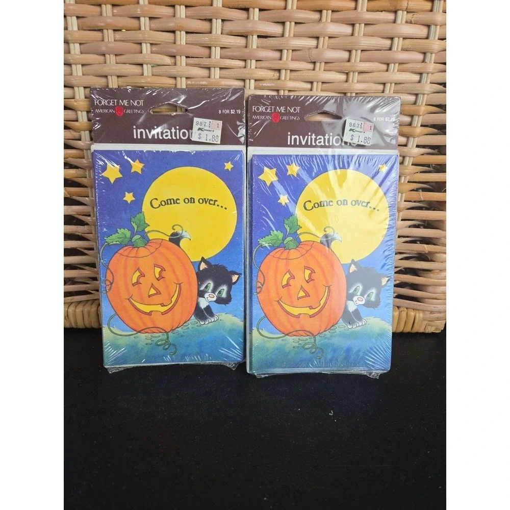 Vintage American Greetings Halloween Party Invitations New Kitty Pumpkin - Picture 1 of 7